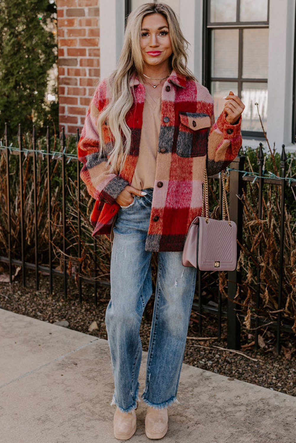 Orange Plaid Flap Pockets Buttoned Casual Plus Size Jacket Dear-Lover Dropshipping